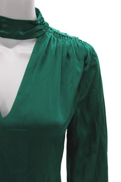 Intermix Womens Silk V-Neck Tunic Long Sleeve Zip Green Size 2