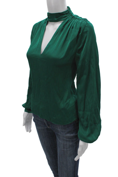 Intermix Womens Silk V-Neck Tunic Long Sleeve Zip Green Size 2