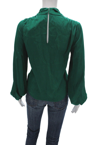 Intermix Womens Silk V-Neck Tunic Long Sleeve Zip Green Size 2
