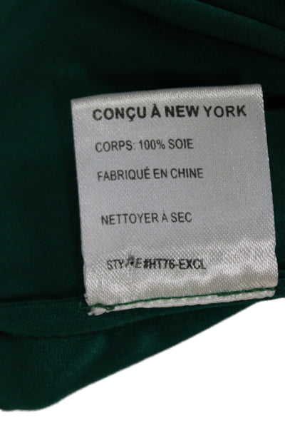 Intermix Womens Silk V-Neck Tunic Long Sleeve Zip Green Size 2
