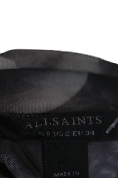 Allsaints Womens Gothic Black Floral High Neck Long Sleeve Bodysuit Size 2