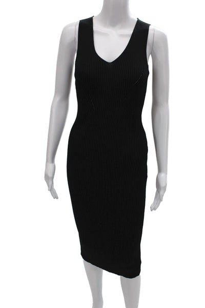Michael Michael Kors Women Bodycon Black Midi V-Neck Sleeveless Dress Size M