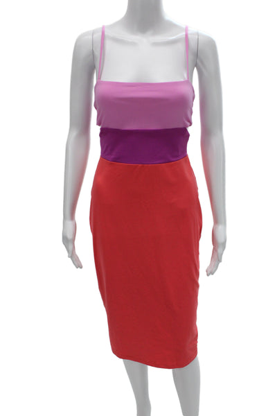 Susana Monaco Women Bodycon Mid-Calf Sleeveless Square Neck Pink Dress Size S