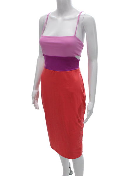 Susana Monaco Women Bodycon Mid-Calf Sleeveless Square Neck Pink Dress Size S