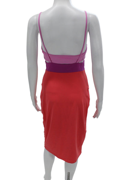 Susana Monaco Women Bodycon Mid-Calf Sleeveless Square Neck Pink Dress Size S
