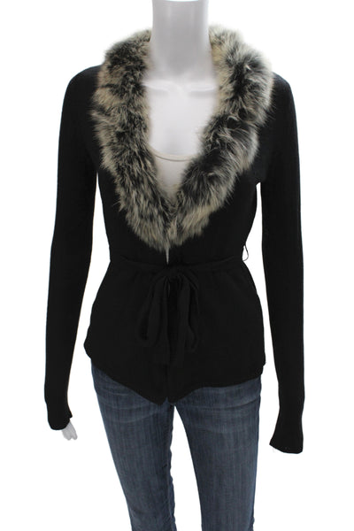 Nicole Miller Collection Women Cardigan Black Silk V Neck Long Sleeve Size S