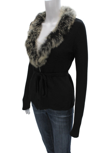 Nicole Miller Collection Women Cardigan Black Silk V Neck Long Sleeve Size S