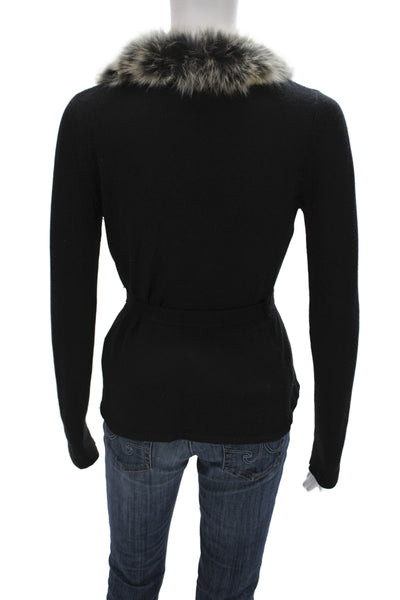 Nicole Miller Collection Women Cardigan Black Silk V Neck Long Sleeve Size S