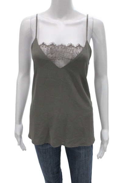 Solemio Women Gray Lace V-Neck Tank Polyester Sleeveless Size M