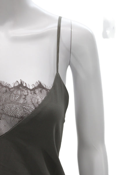 Solemio Women Gray Lace V-Neck Tank Polyester Sleeveless Size M