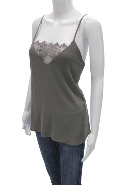 Solemio Women Gray Lace V-Neck Tank Polyester Sleeveless Size M