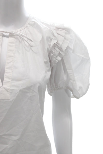 Olivaceous Women White V-Neck Short Sleeve Boho Basic Blouse Cotton Size S