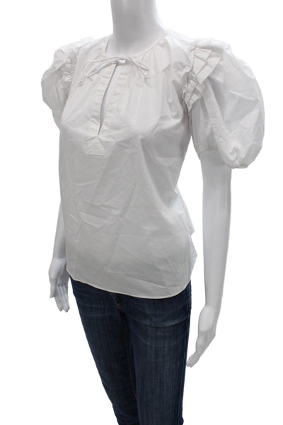 Olivaceous Women White V-Neck Short Sleeve Boho Basic Blouse Cotton Size S