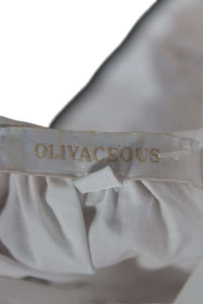 Olivaceous Women White V-Neck Short Sleeve Boho Basic Blouse Cotton Size S