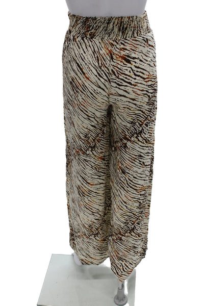 Elan Women Harem Pants Beige Animal Print 100% Modal Pull On Size M