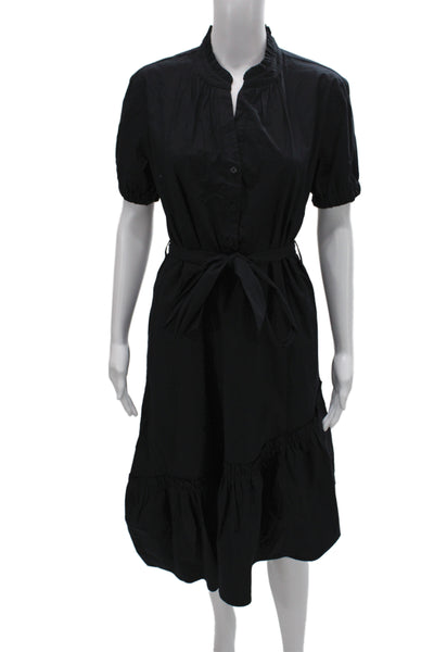 Scoop Womens Shirt Dress Black Collared Short Sleeve Button Cotton Size M