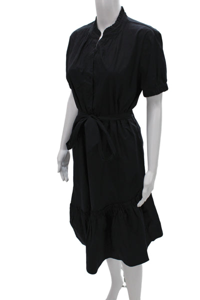 Scoop Womens Shirt Dress Black Collared Short Sleeve Button Cotton Size M