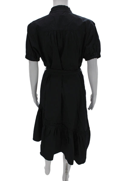 Scoop Womens Shirt Dress Black Collared Short Sleeve Button Cotton Size M