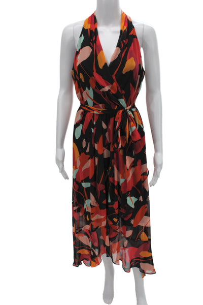 Julia Jordan Women Black Floral Halter Sleeveless Wrap Dress Size 6