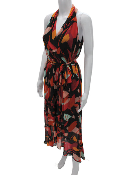 Julia Jordan Women Black Floral Halter Sleeveless Wrap Dress Size 6