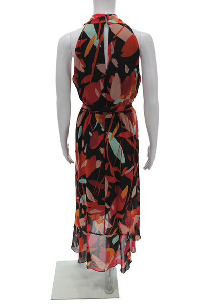 Julia Jordan Women Black Floral Halter Sleeveless Wrap Dress Size 6