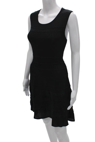 BCBGMAXAZRIA Women Black Fit & Flare Dress Sleeveless Scoop Neck Knit Size M