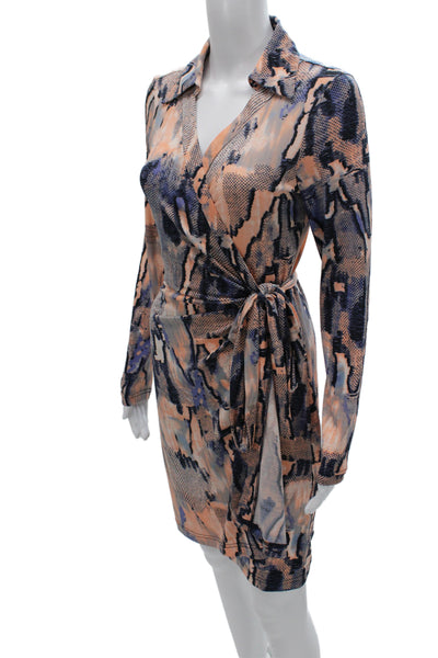 BCBGMAXAZRIA Womens Wrap Dress Multicolor Animal Print Long Sleeve Size S