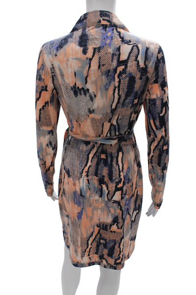 BCBGMAXAZRIA Womens Wrap Dress Multicolor Animal Print Long Sleeve Size S