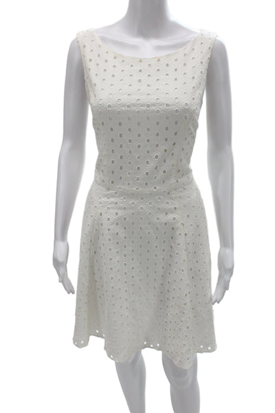 Amy Matto Women A-Line White Cotton Dress Sleeveless Boat Neck Mini Size 6