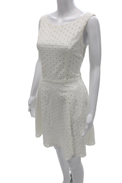 Amy Matto Women A-Line White Cotton Dress Sleeveless Boat Neck Mini Size 6