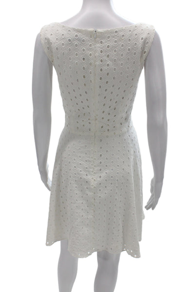 Amy Matto Women A-Line White Cotton Dress Sleeveless Boat Neck Mini Size 6