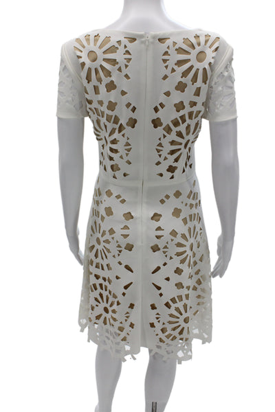 Nue By Shani Women Sheath Dress Beige Scoop Neck Knee Short Sleeve Size 8