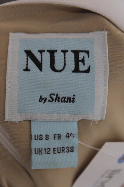 Nue By Shani Women Sheath Dress Beige Scoop Neck Knee Short Sleeve Size 8