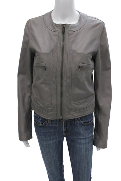 Calvin Klein Collection Women Basic Lambskin Jacket Gray Zip Long Sleeve Size 6