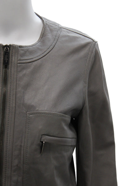 Calvin Klein Collection Women Basic Lambskin Jacket Gray Zip Long Sleeve Size 6