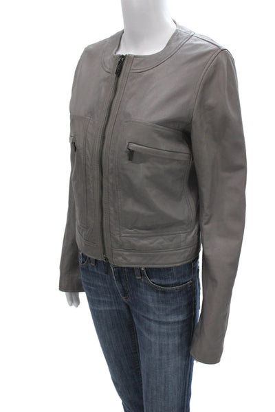 Calvin Klein Collection Women Basic Lambskin Jacket Gray Zip Long Sleeve Size 6