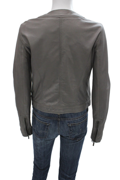 Calvin Klein Collection Women Basic Lambskin Jacket Gray Zip Long Sleeve Size 6
