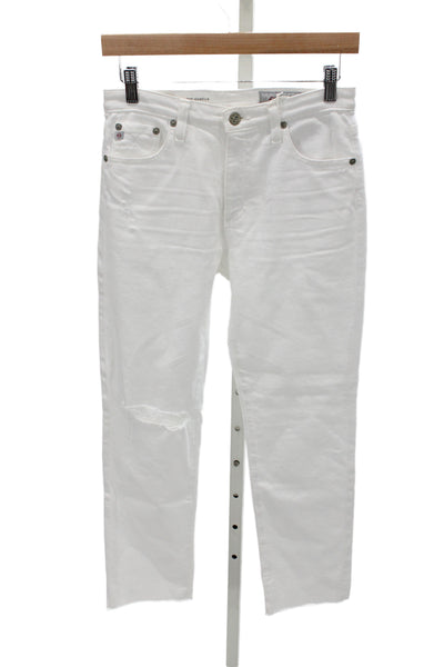 AG Adriano Goldschmied Women Cropped White Jeans High Rise Cotton Size 27