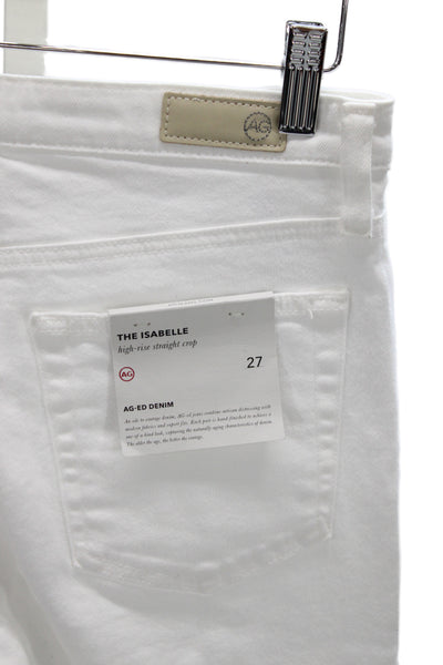 AG Adriano Goldschmied Women Cropped White Jeans High Rise Cotton Size 27