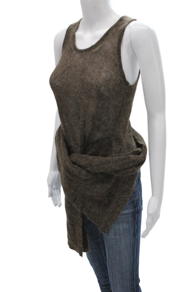 MNG Women Pullover Sweater Scoop Neck Sleeveless Brown Alpaca Size S