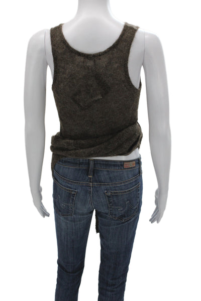MNG Women Pullover Sweater Scoop Neck Sleeveless Brown Alpaca Size S