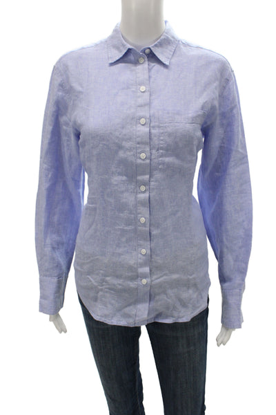 J Crew Womens 100% Linen Collared Button Up Long Sleeve Top Blue Size 2