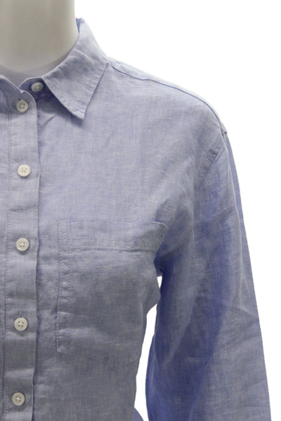 J Crew Womens 100% Linen Collared Button Up Long Sleeve Top Blue Size 2