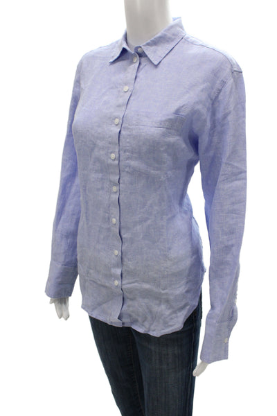 J Crew Womens 100% Linen Collared Button Up Long Sleeve Top Blue Size 2