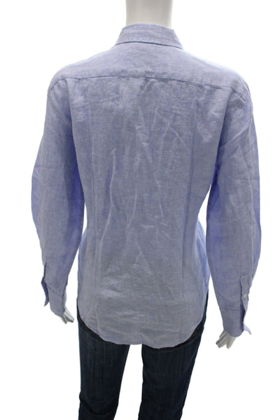 J Crew Womens 100% Linen Collared Button Up Long Sleeve Top Blue Size 2
