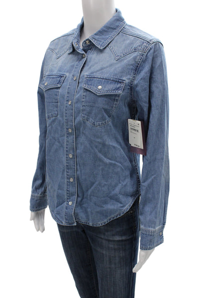 Good American Women Button-Up Long Sleeve Cotton Top Blue Size XS