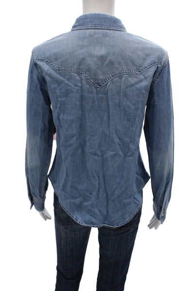 Good American Women Button-Up Long Sleeve Cotton Top Blue Size XS