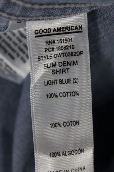 Good American Women Button-Up Long Sleeve Cotton Top Blue Size XS