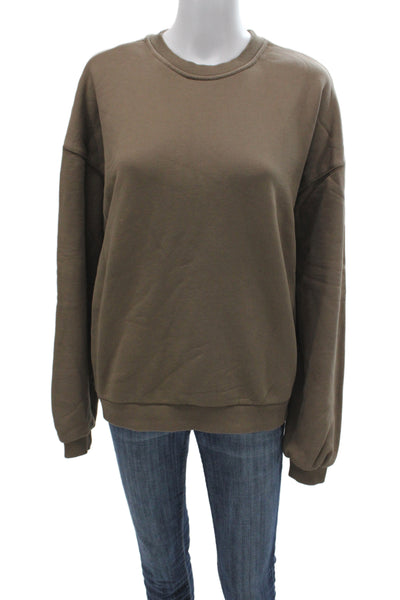 Elwood Women Basic Pullover Sweatshirt Crew Neck Brown Organic Cotton Size S