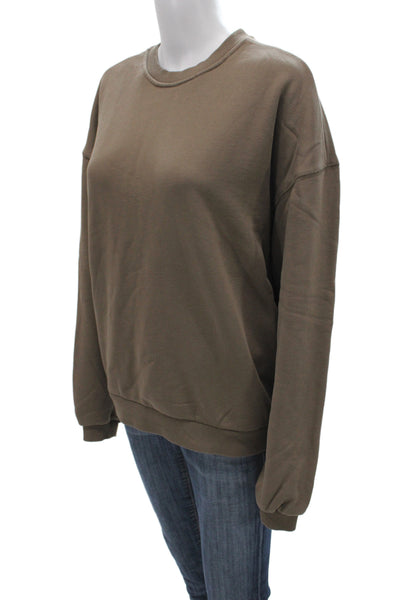 Elwood Women Basic Pullover Sweatshirt Crew Neck Brown Organic Cotton Size S